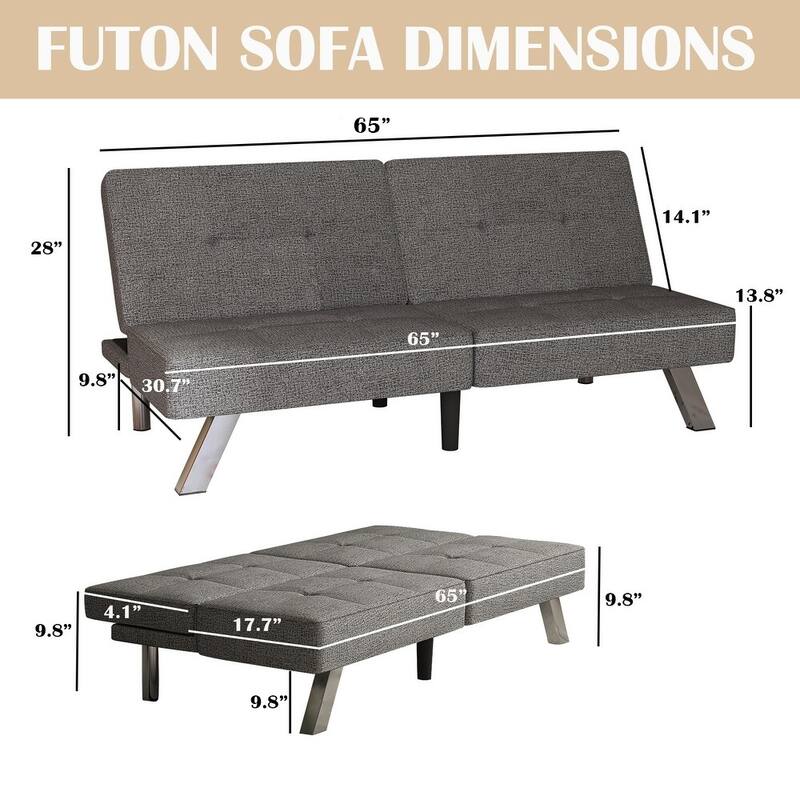 Linen Upholstered Modern Convertible Folding Futon Sofa Bed for Compact Living Space