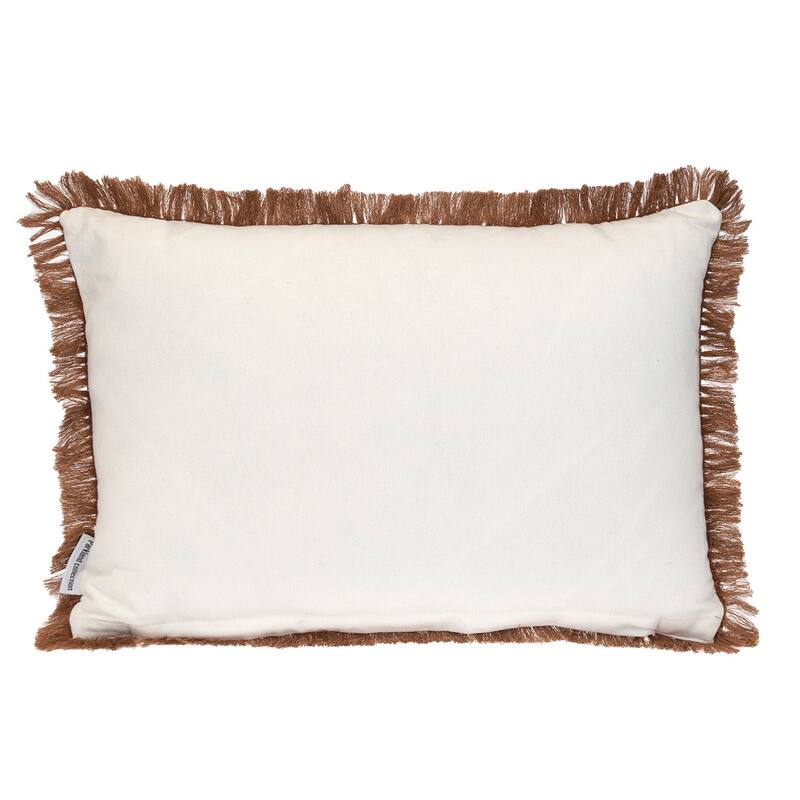 14" X 20" Brown and White Cotton Lumbar Throw Pillow with Fringe
