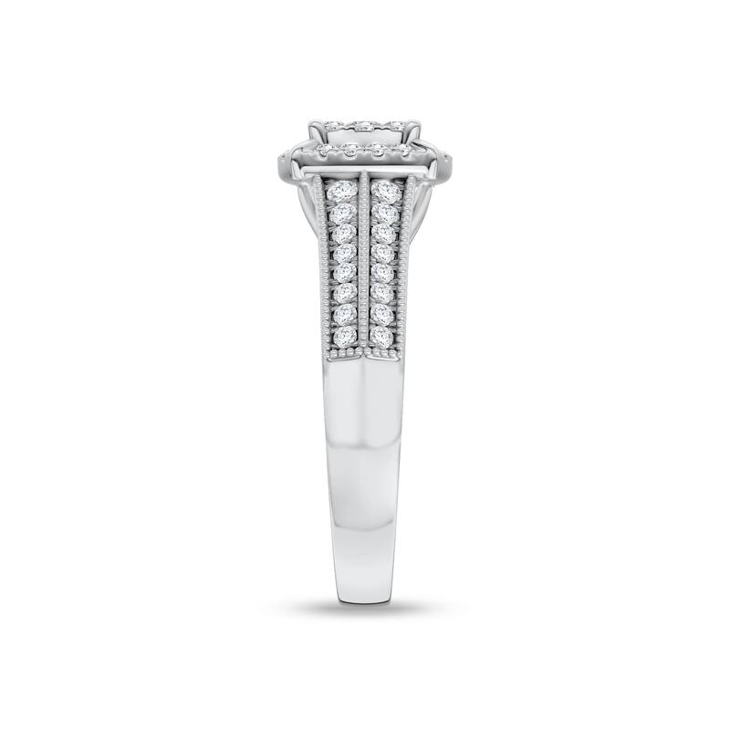 1/2ct TDW Diamond Cluster Halo Engagement Ring in 10K White Gold for Women