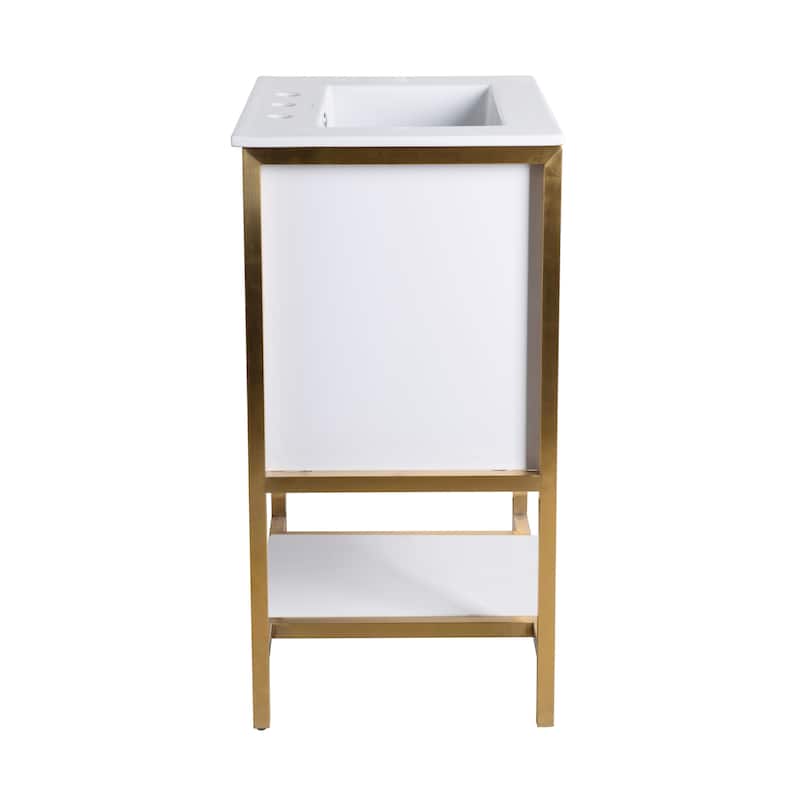 Marseille 24 In. White Bathroom Vanity With White, 3-Hole Ceramic Sink Top
