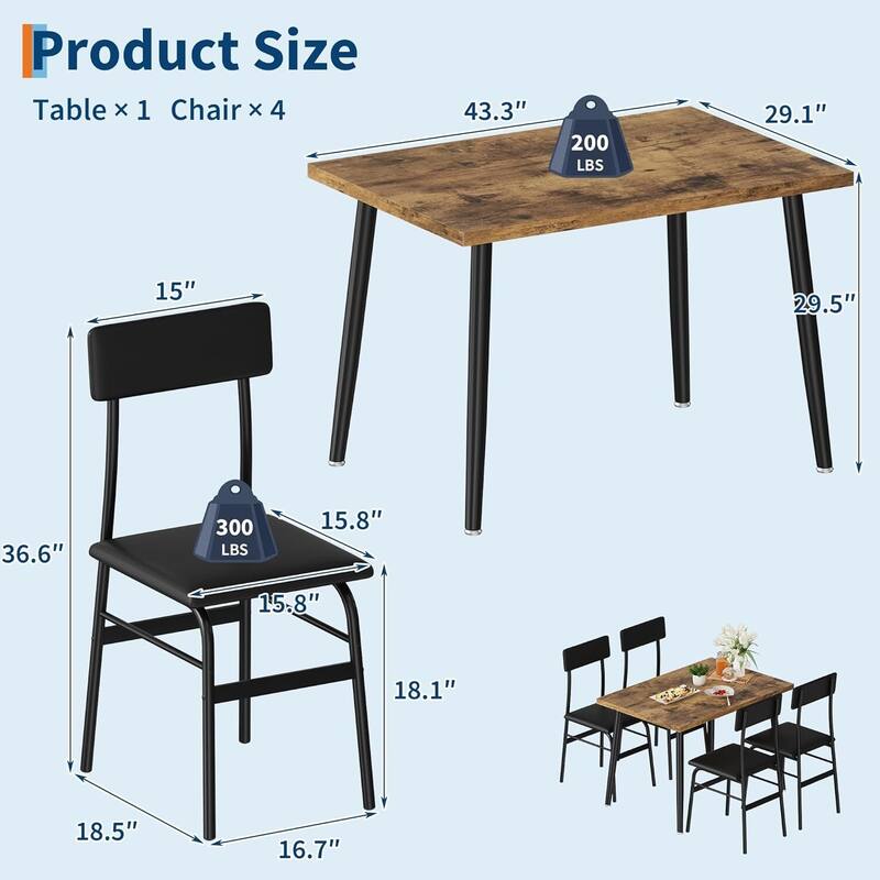 5 Piece Space-Saving Kitchen Dining Table Set for 4 for Studio, Kitchen, Dining Room