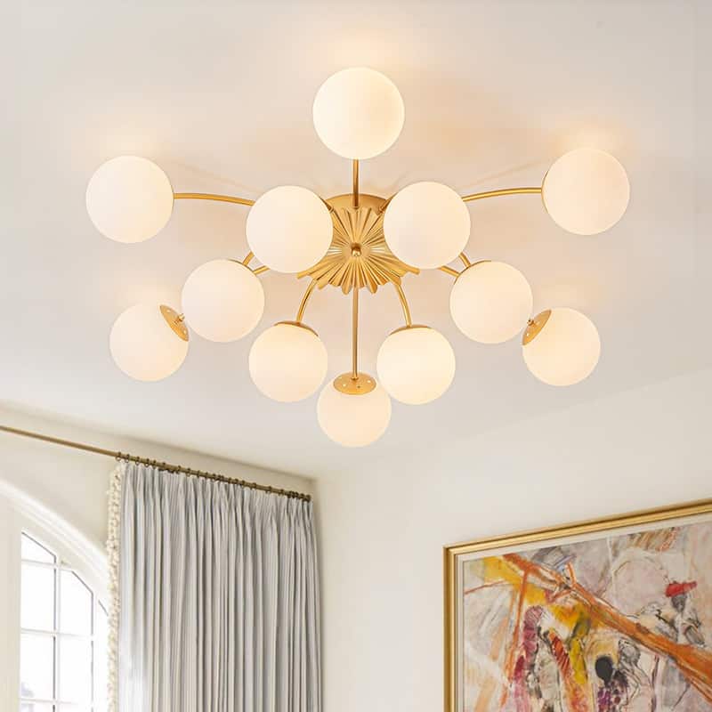 Mid-Century 12-Light Milky Glass Globe Sputnik Ceiling Light - 39in