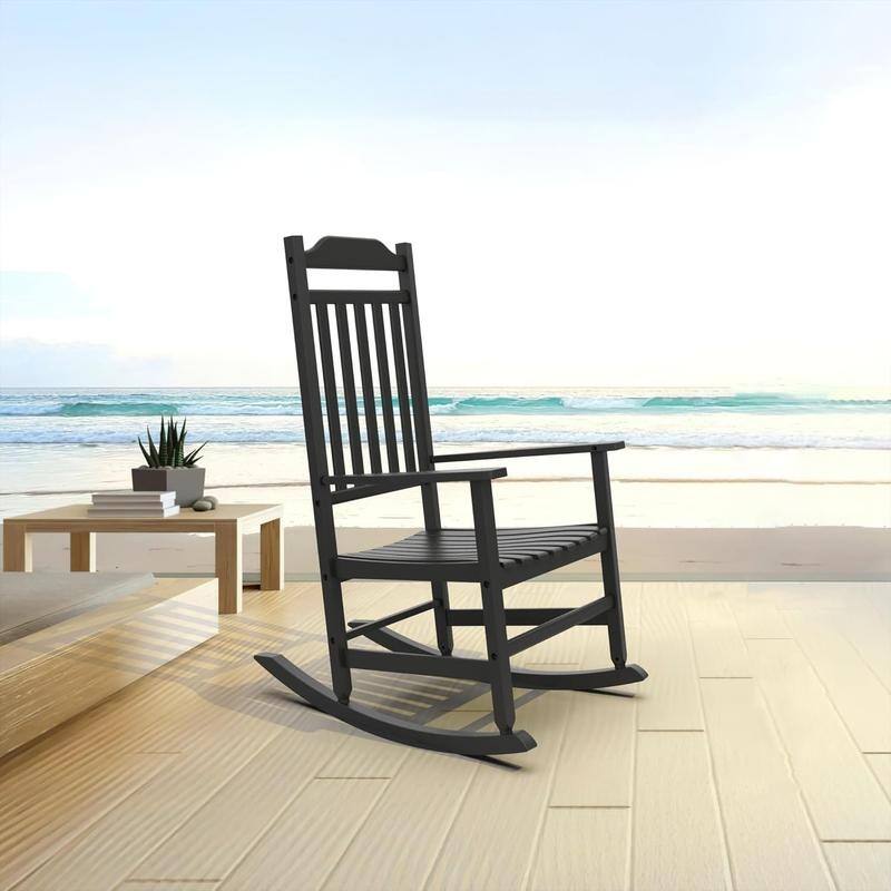 Patio Rocking Chair Outdoor ,Weather Resistant Poly Resin Oversized Porch Rocker,High Back Smooth Design,Indoor Outdoor Use