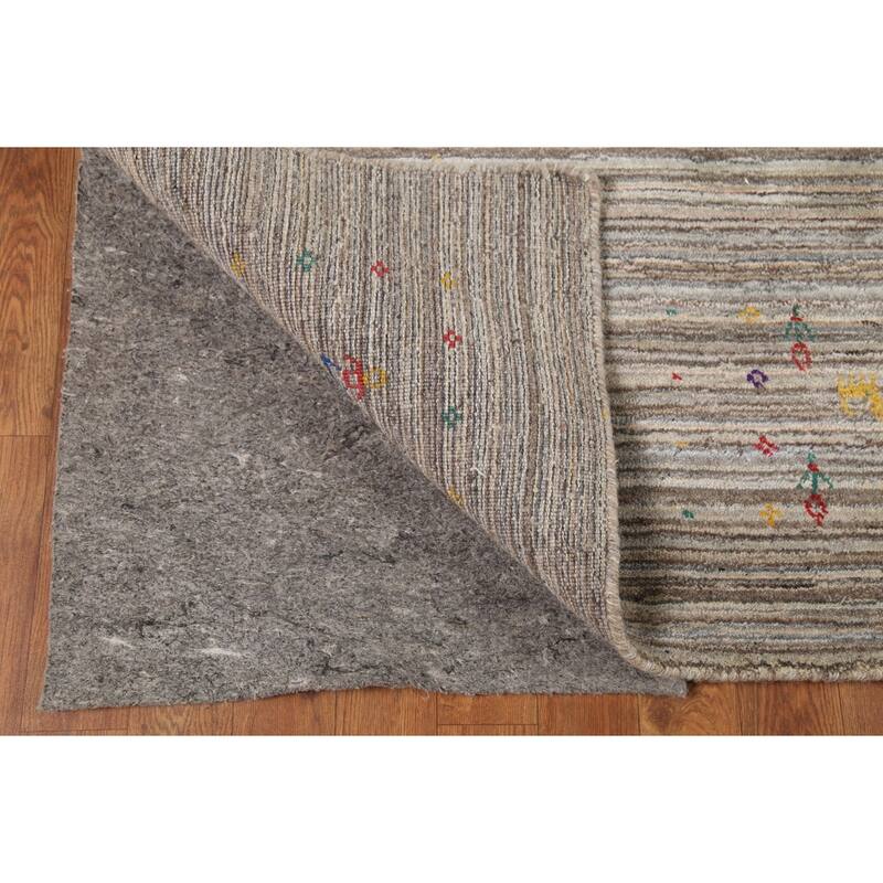 Striped Gabbeh Indian Area Rug Hand-Knotted Oriental Beige Wool Carpet - 4'11"x 7'11"