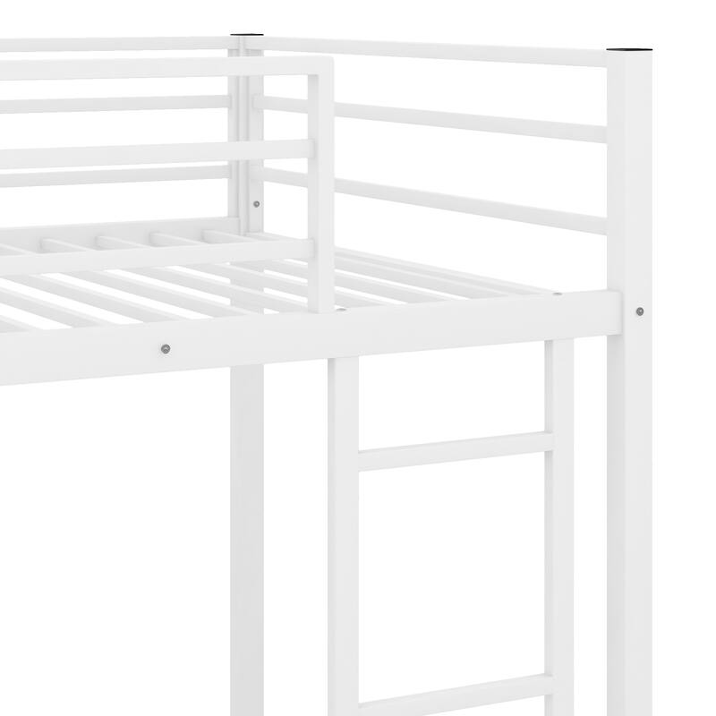 Modern Full Size Low Bunk Bed, Sturdy Metal Frame with Ladder - Silver