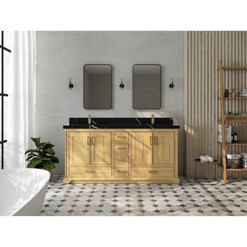 Willow Collections 72 in. W x 22 in. D Charlotte Teak Double Sink Bathroom Solid Teak Vanity with Countertop
