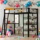 preview thumbnail 1 of 23, Modern Twin Size Loft Bed with 3 Layers of Shelves and Desk with Whiteboard and Metal Frame for Bedroom Black