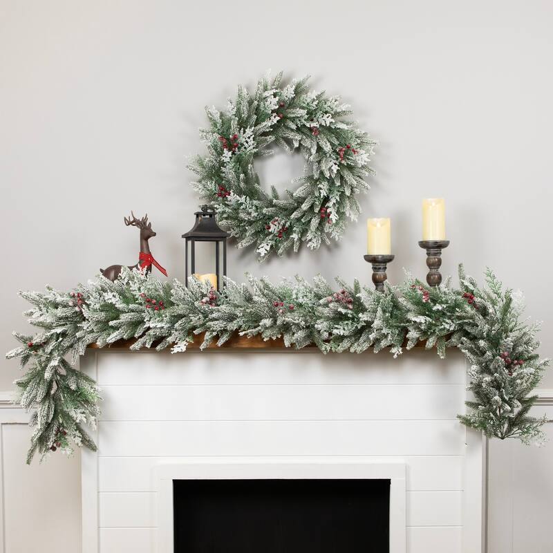 Real Touch™️ Flocked Wind River Fir with Berries Artificial Christmas Garland - 7' x 12" - Unlit