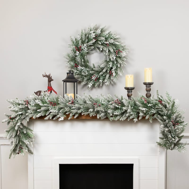 Real Touch™️ Flocked Wind River Fir with Berries Artificial Christmas Wreath - 24" - Unlit