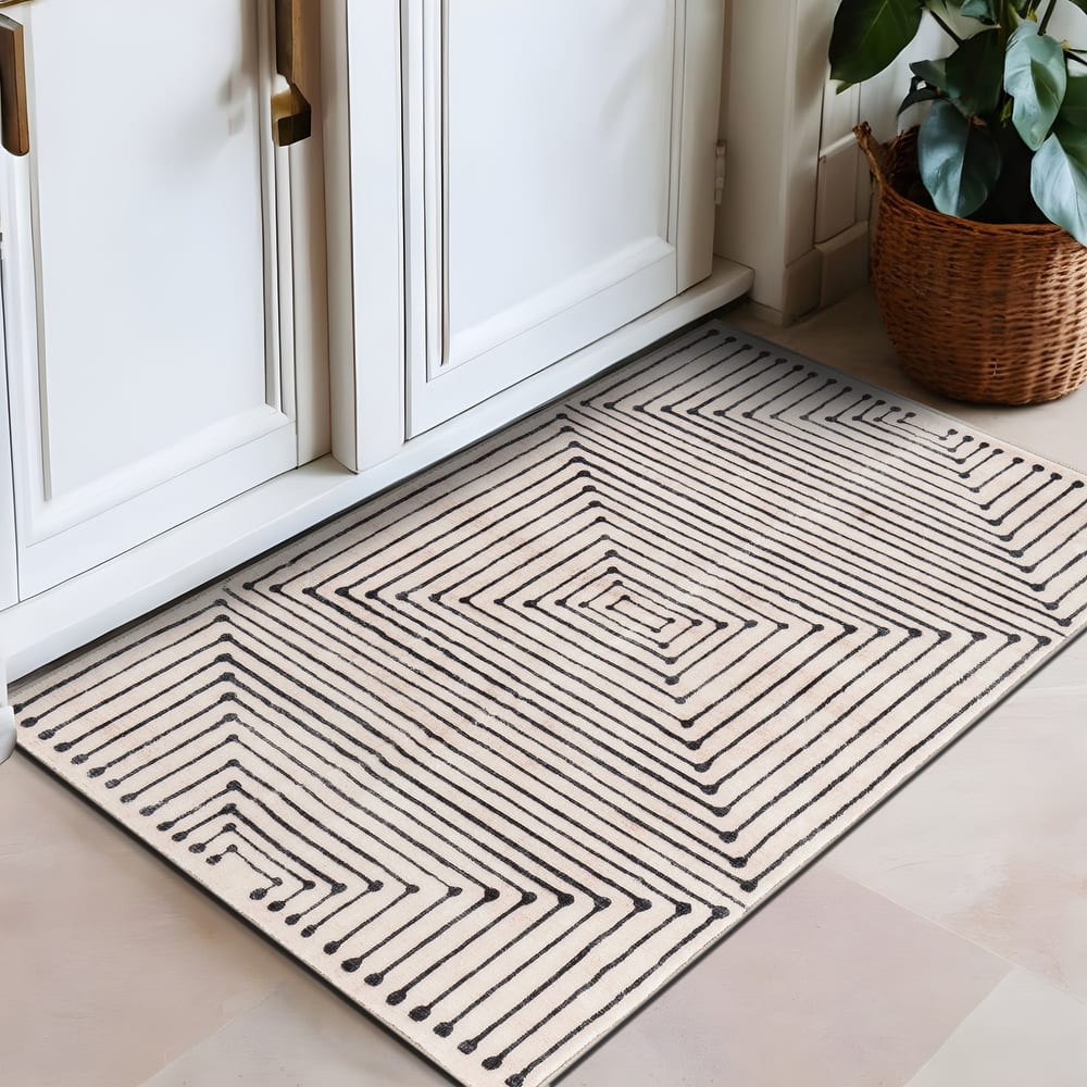 World Rug Gallery Bohemian Stripes Washable Non-Slip Area Rug