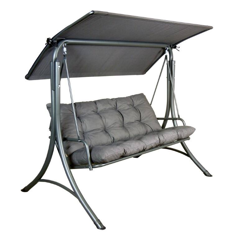 SUNJOY 3 Seat Deluxe Patio Swing Steel Frame, Adjustable Canopy Cushions Made in Italy - grey