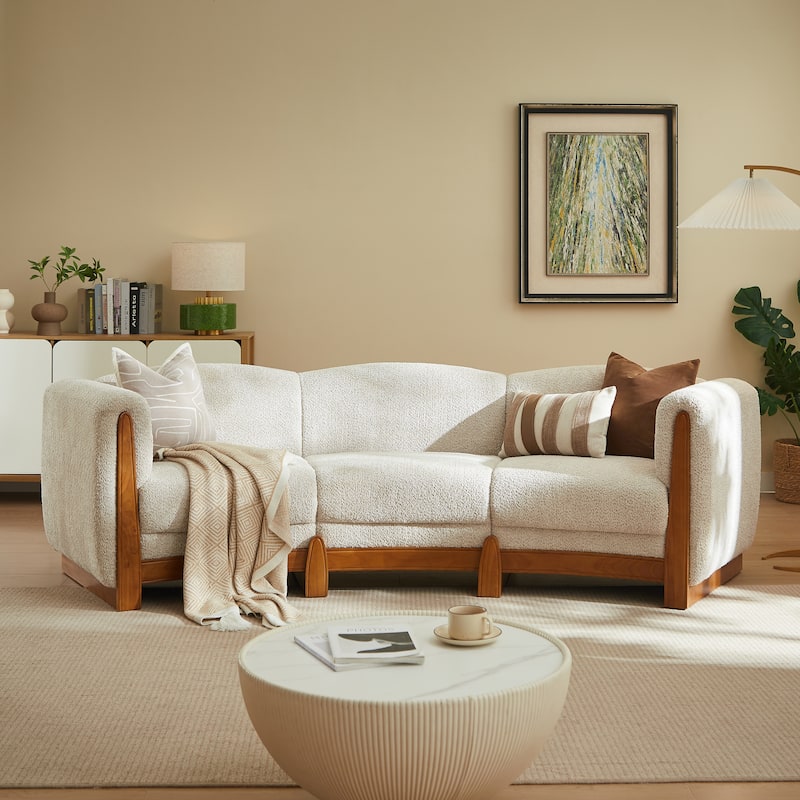 Christopher Knight Home - Curved 3-Seater 106.5" Upholstered Sofa with Solid Wood Frame