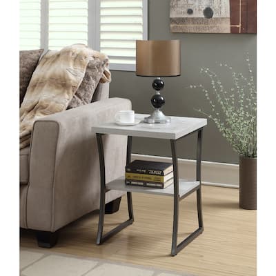 Contemporary End Table with Powder Coated Metal Frame, Sturdy Bottom Shelf and Stylish Minimalist Modern Look - 17.75