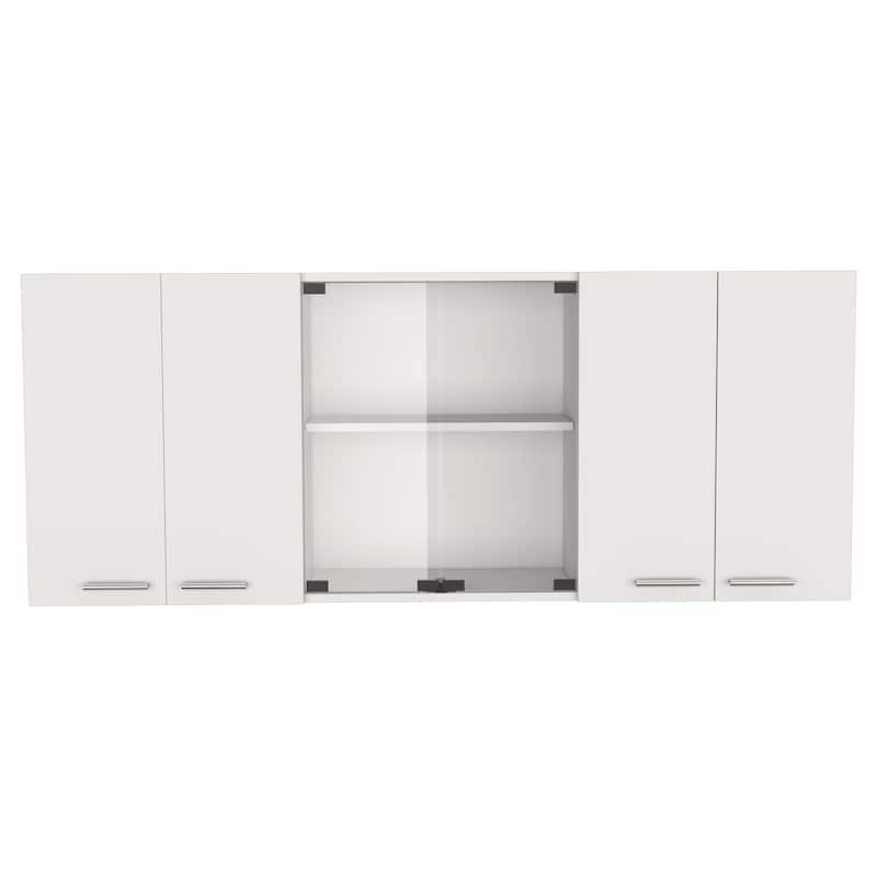 59-inch Two Center Glass Doors Wall Cabinet White - White