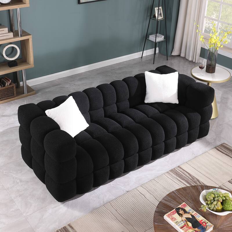 84.3 length ,35.83" deepth ,human body structure for USA people, marshmallow sofa,boucle sofa ,black color,3 seater