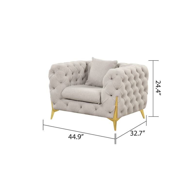 3 Pieces Mid-century Modern Buckle Fabric Living Room Sofa Set Sectional - 1 Grey