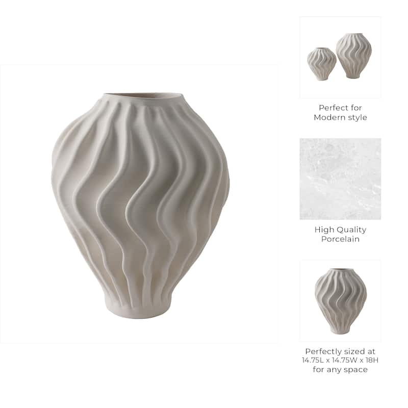 Porcelain Sculptural Vase with Textured Wave Design Modern Form