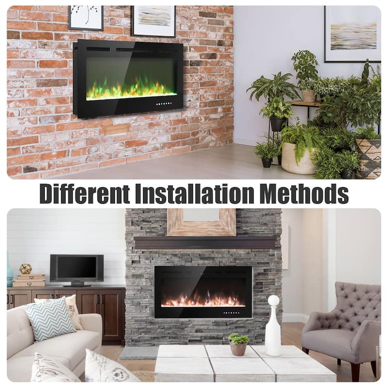 40" Electric Fireplace Heater In-Wall recessed&Wall Mounted 750W/1500W
