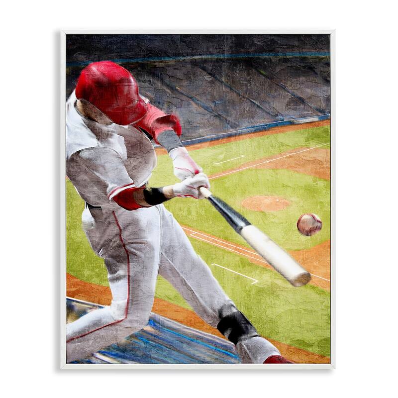 Stupell Athlete Hitting Baseball Framed Giclee Art Design By Kim Allen - 16 x 20 - White