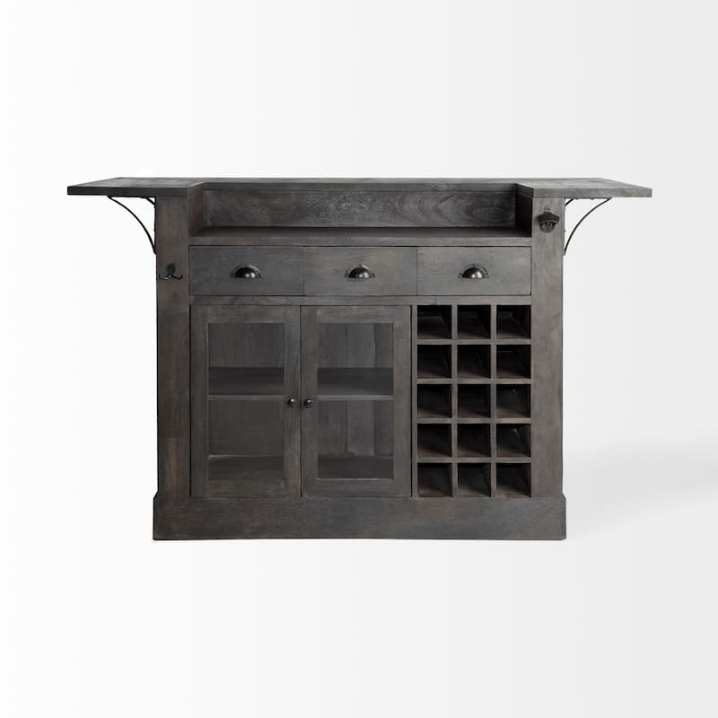 Cheers Dark Brown Solid Wood w/Wine Bottle Storage Kitchen Island - 67.8L x 29.0W x 42.5H
