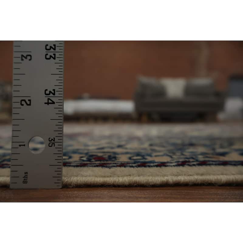 Hand Knotted Oriental Wool & Silk Carpet Traditional Floral Beige & Ivories Nain Area Rug - 8' 5'' X 5' 6''