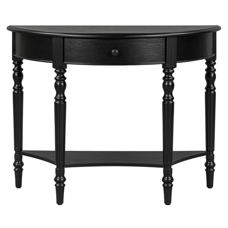 Farmhouse Half Moon Console Table with Drawer and Shelf for Entryway and Living Room Decor