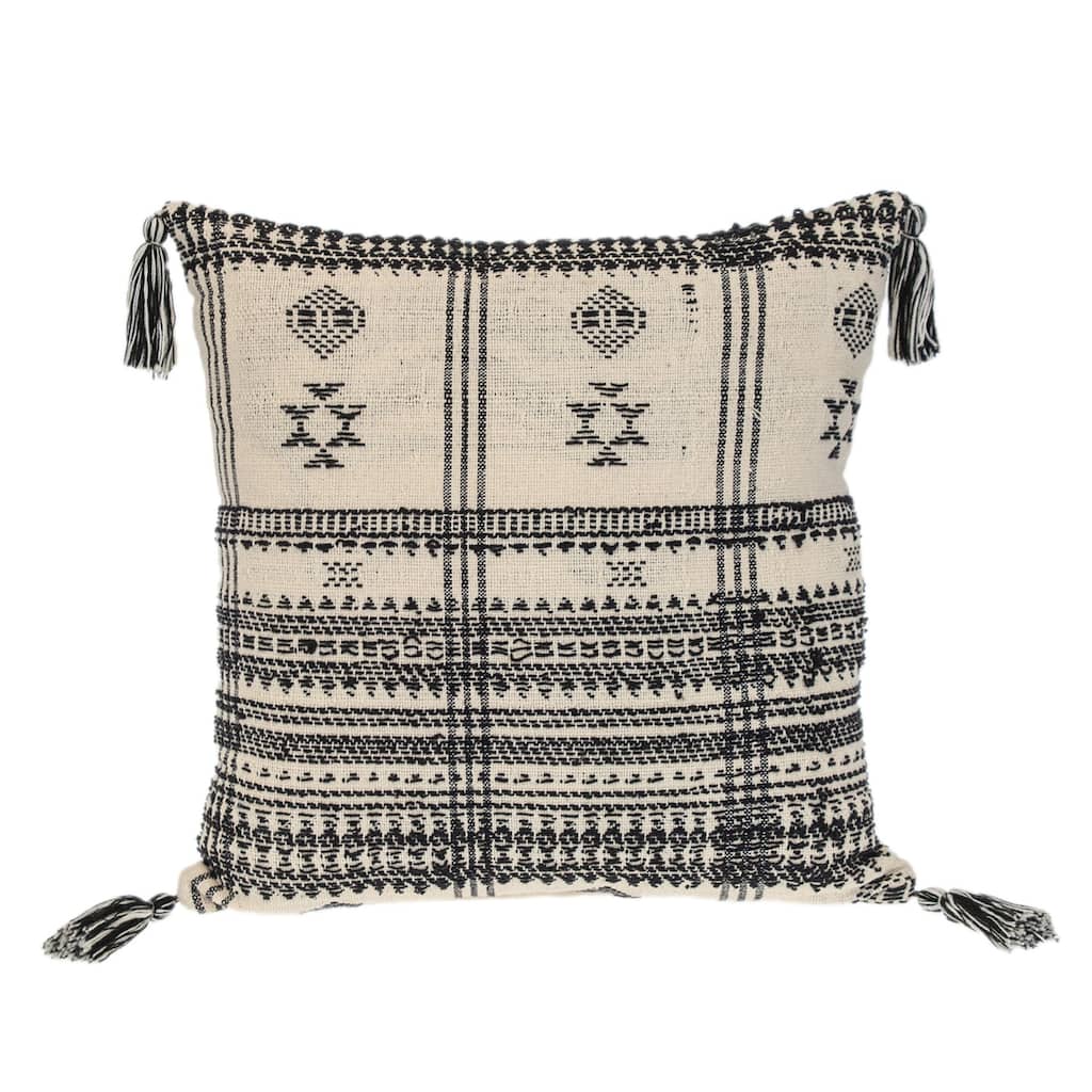 Boho Square Throw Pillow - 18" - Beige and Black