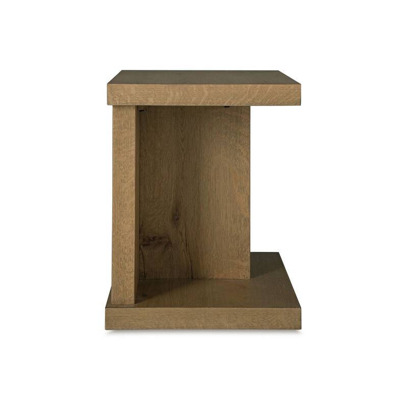 Anay Chairside Table with Dual USB Port, 22 Inch Brown Rustic Oak
