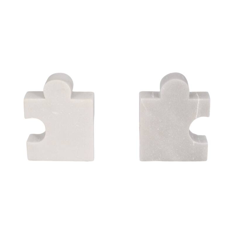 Modern Marble Puzzle Piece Bookends for Home Decor - 7", White - 7.0"