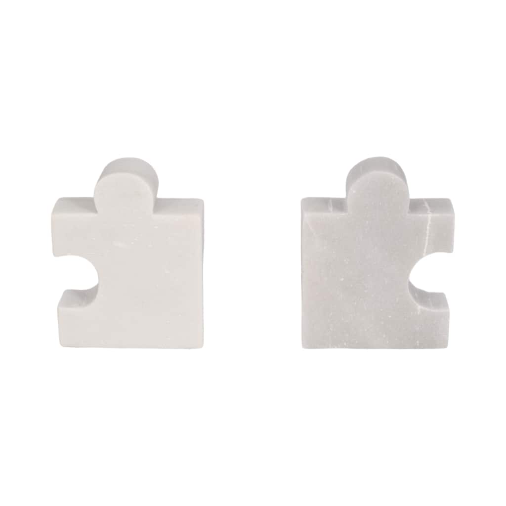 Sagebrook Home White Marble Puzzle-Shaped Bookends White Marble - 5" x 2" x 7"