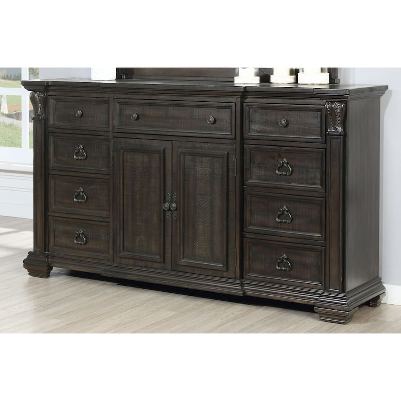 Roundhill Furniture Farson Distressed Dark Walnut Finish Dresser with Door