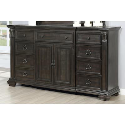 Roundhill Furniture Farson Distressed Dark Walnut Finish Dresser with Door