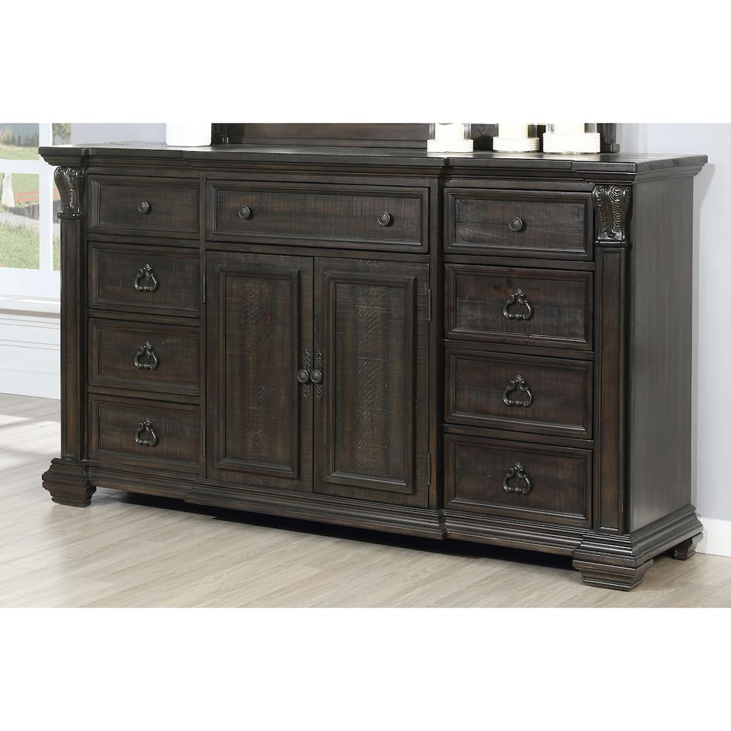 Roundhill Furniture Farson Distressed Dark Walnut Finish Dresser with Door