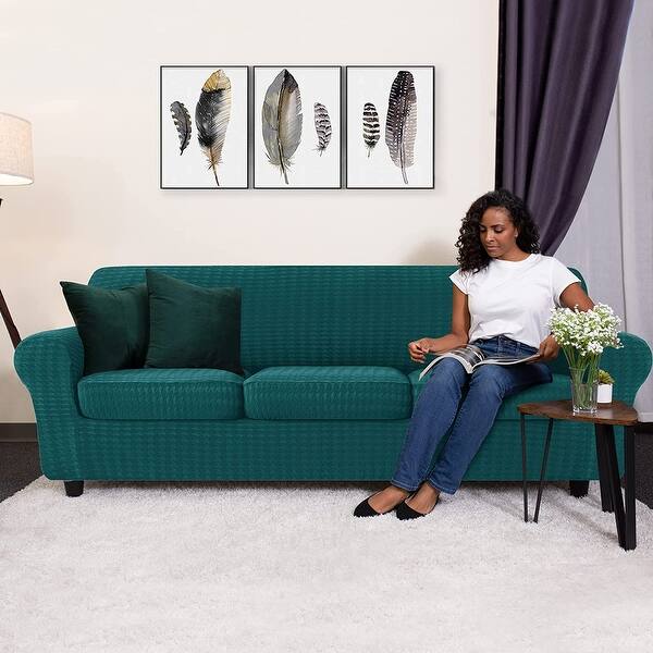 CHUN YI Houndstooth Fabric XL-Sofa Slipcover with 4 Cushion Covers