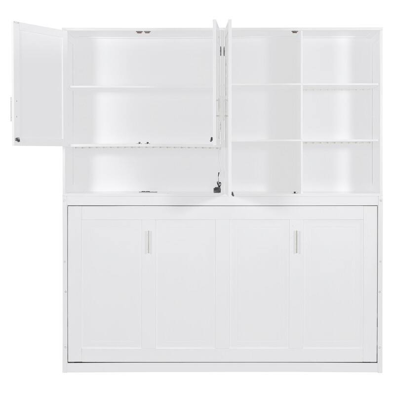 Twin Size Wall Murphy Bed with Top Cabinet, Shelves ,Space Saving Foldable Bed with Light & USB