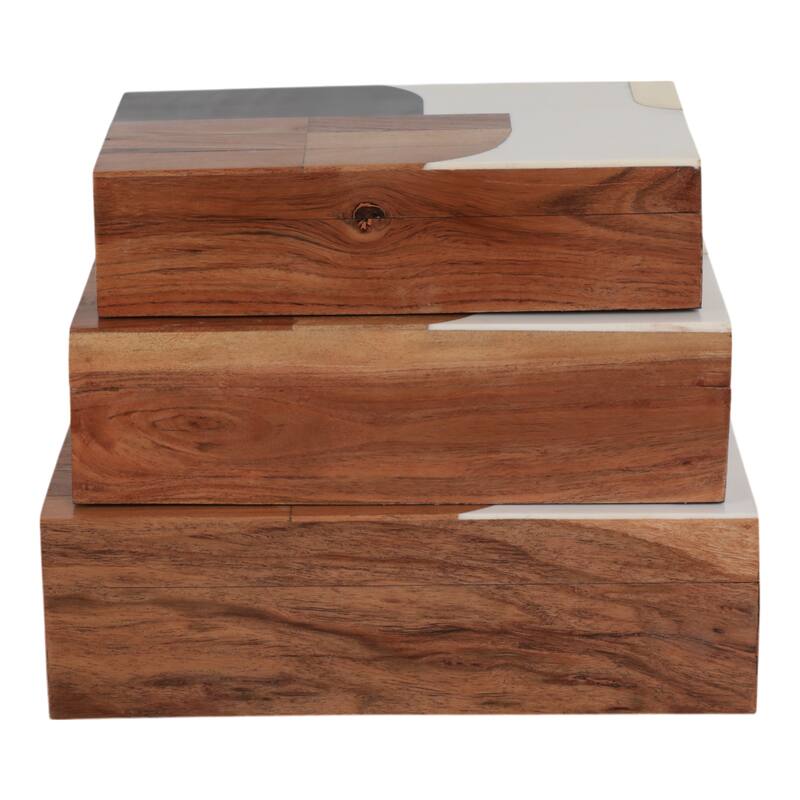 Sagebrook Home Modern Decorative Storage Boxes - Set of 3 Resin, Wood & Fabric Stylish Organizers