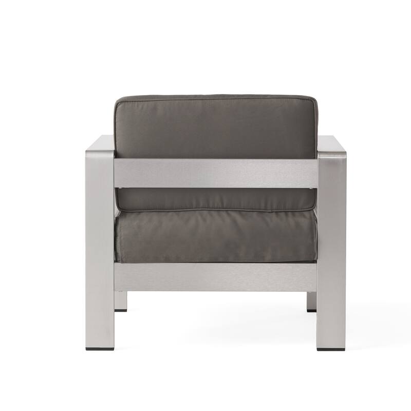 Roomfitters Cape Coral Outdoor Aluminum Club Chairs with High Density Foam Cushions, Silver and Grey