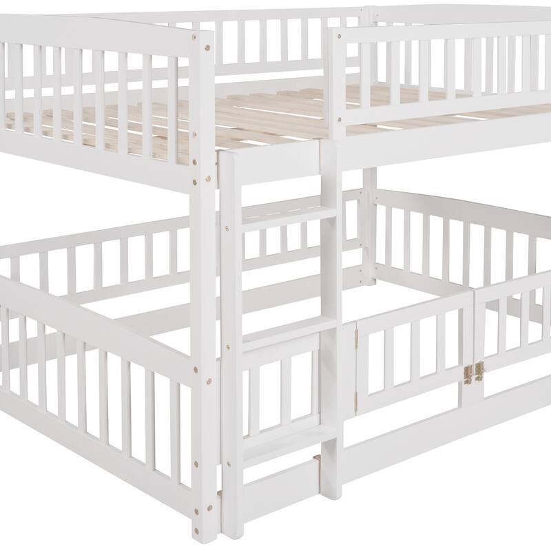 Full Over Full Bunk Bed with Slide, Ladder and Safety Fence for Kids and Teens - White