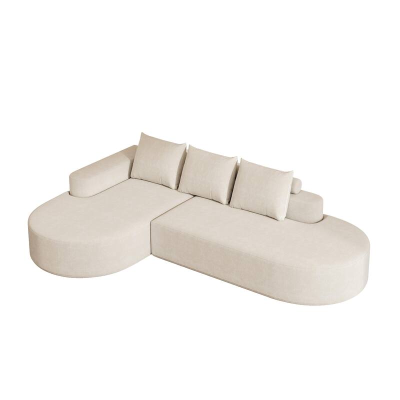 L Shaped Modular Curved Sectional Sofa, Chenille Upholstered 3 Seat Sofa, Corner Sofa with 3 Pillows for Living Room, Bedroom