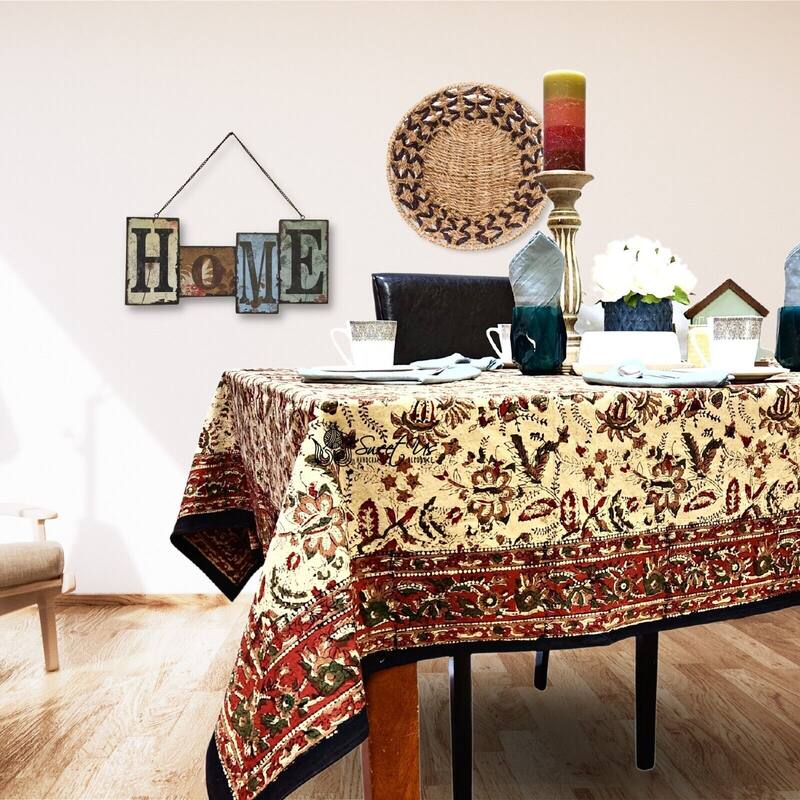 Blooming Flower Block Print Floral Cotton Tablecloth Collection - 60 x 60 in