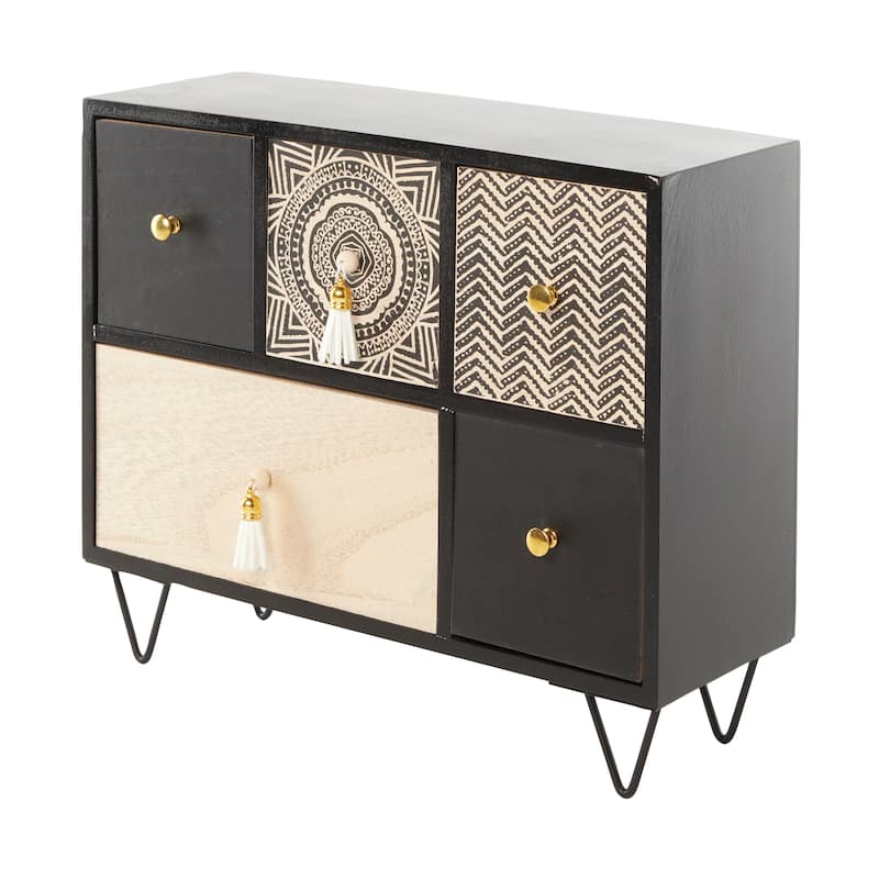 Black Wooden 5 Drawers Tribal Jewelry Box