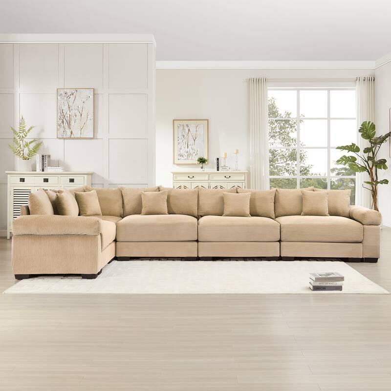 GDFStudio - Corduroy L-Shaped 5-Seater 154.6" Cloud Modular Sectional Couch