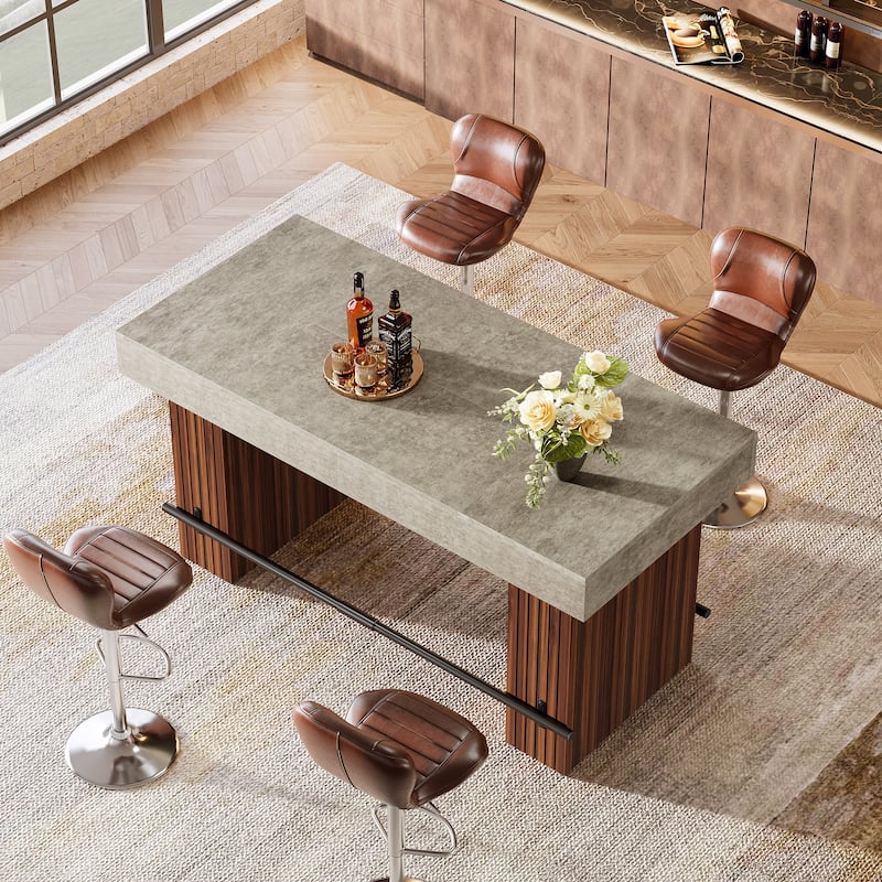 63-Inch Rectangular Home Bar Unit with Metal Footrest for Home Kitchen, Dining Room, Bistro