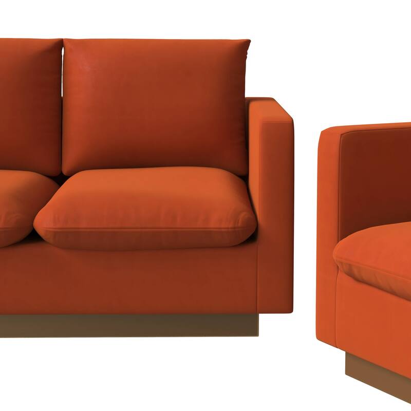3-Piece Velvet Sofa Set with Brushed Gold Stainless Steel Base Nervo Series