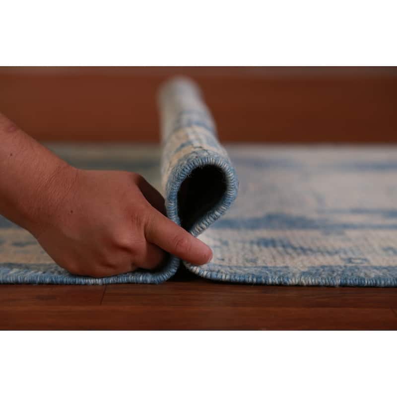 Hand Knotted Oriental 100% Wool Carpet Transitional Geometric Navy Blue & Blues Oushak Runner Rug - 15' 2'' X 2' 10''