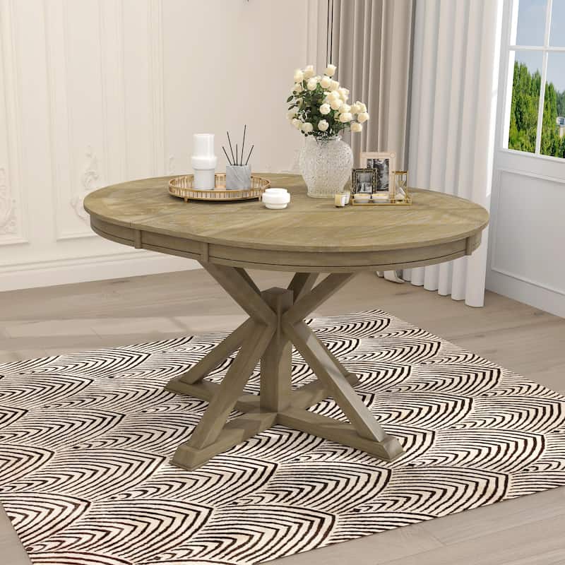 Retro Functional Extendable Dining Table with a 12" Leaf - Natural Wood Wash