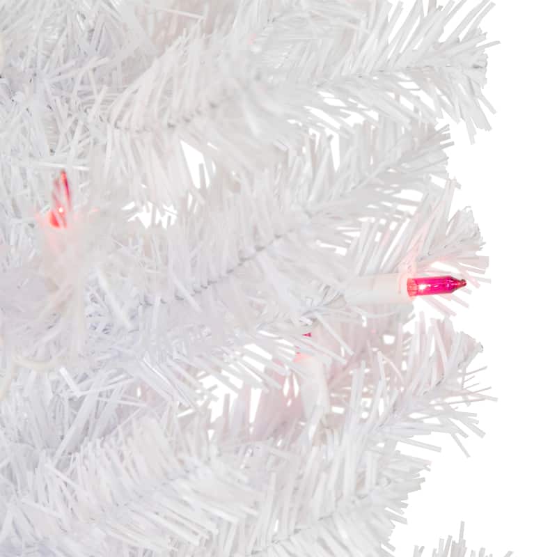 4' Woodbury White Pine Slim Artificial Christmas Tree, Pink Lights - 4 Foot