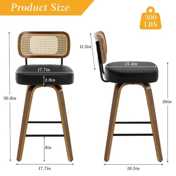 dimension image slide 16 of 17, 26"/29" Swivel Bar Stools/ Counter Stools with Bentwood Legs