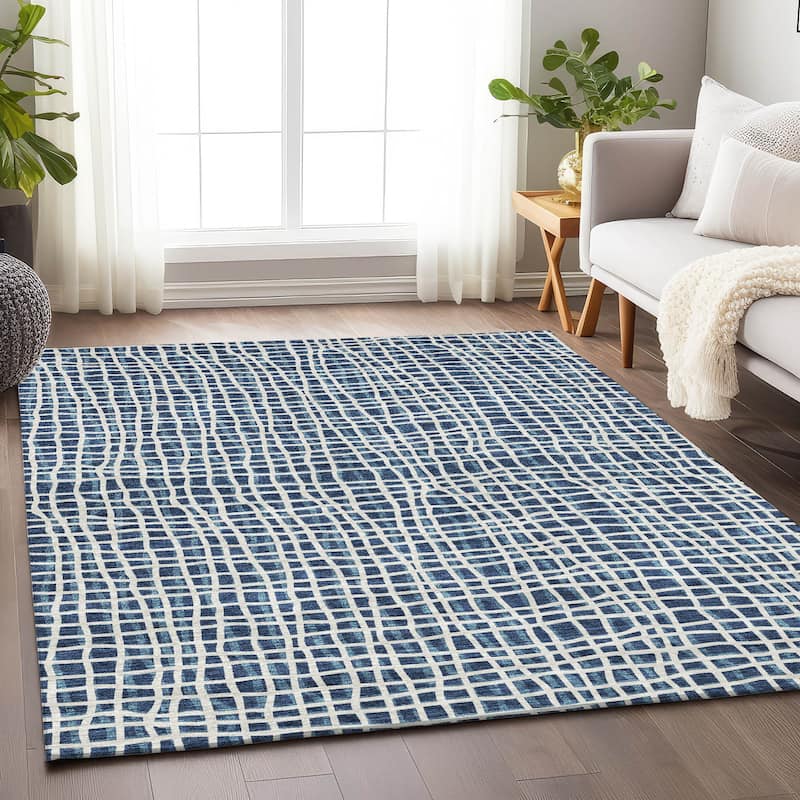 Premium Washable Super Soft Modern Lines Mayfield Rug - Navy - 2' 6" x 3' 10" - Rectangle