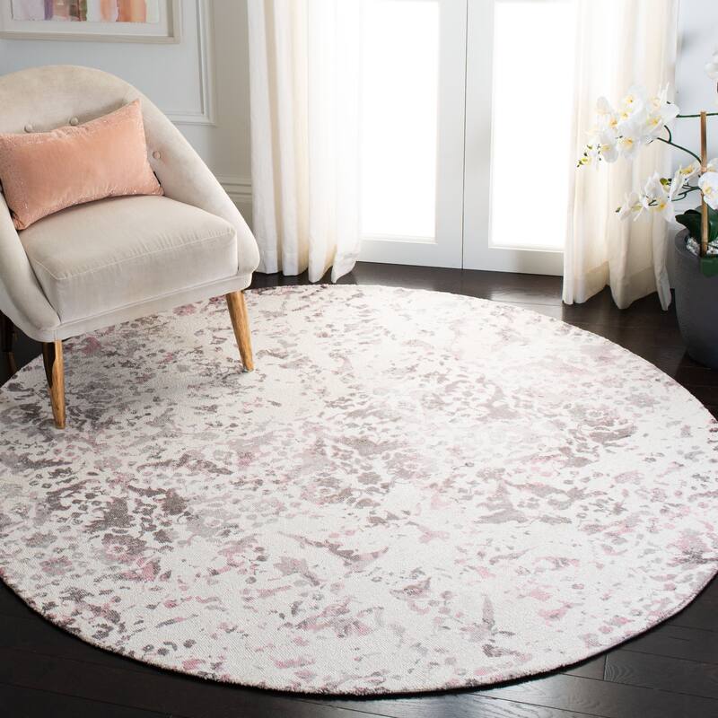 SAFAVIEH Hand-knotted Expression Erza Vintage Boho Abstract Wool Rug - 6' Round - Ivory/Grey